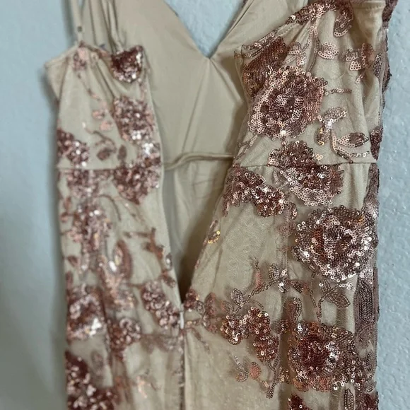 NWOT Shine Language Rose Gold Sequin Mermaid Maxi Dress - Picture 7 of 8